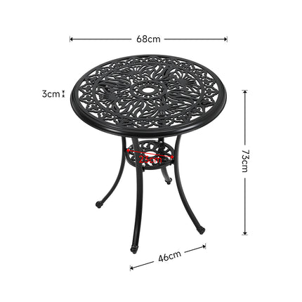 Black Round Patio Dining Table with Umbrella Hole 68x73cm H