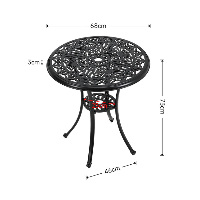 Black Round Patio Dining Table with Umbrella Hole 68x73cm H