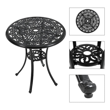 Black Round Patio Dining Table with Umbrella Hole 68x73cm H