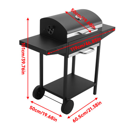 Outdoor Garden Charcoal Grill with Side Tables and storage rack