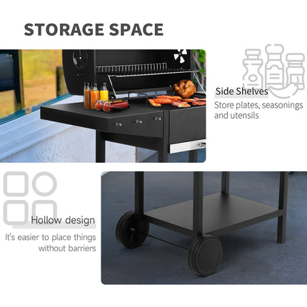 Outdoor Garden Charcoal Grill with Side Tables and storage rack