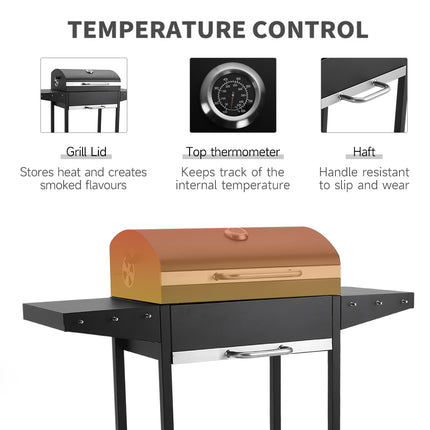 Outdoor Garden Charcoal Grill with Side Tables and storage rack