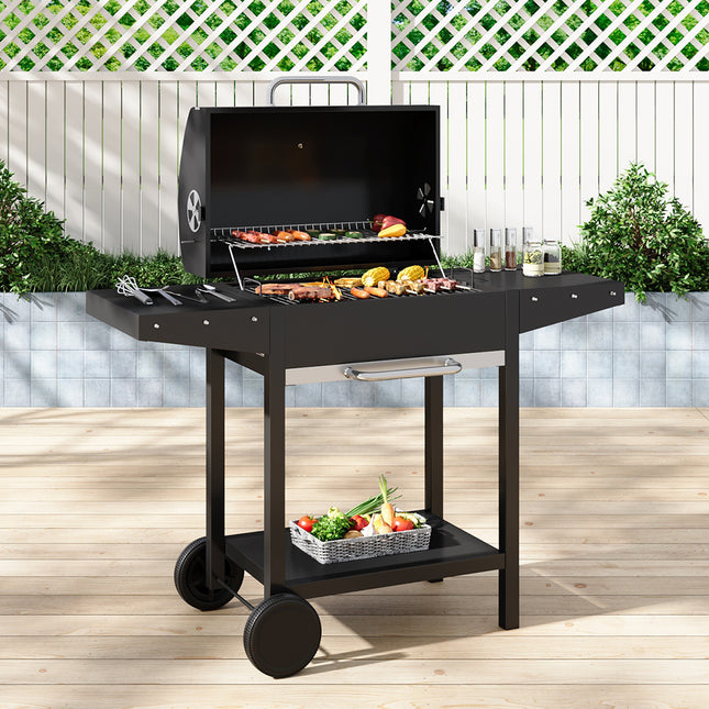 Outdoor Garden Charcoal Grill with Side Tables and storage rack