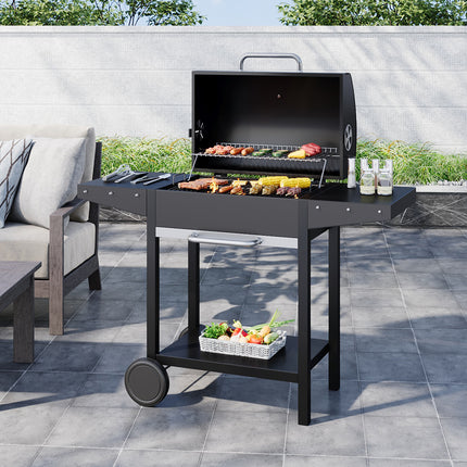 Outdoor Garden Charcoal Grill with Side Tables and storage rack