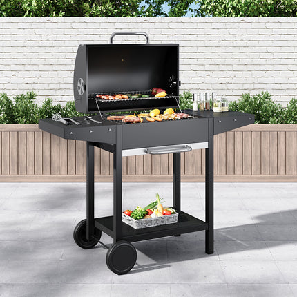 Outdoor Garden Charcoal Grill with Side Tables and storage rack