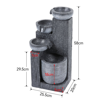 4 Tier Bowl Outdoor Solar Powered Water Fountain Decor 58cm H