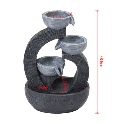 3 Tier Bowl Outdoor Solar Powered Water Fountain Decor with LED Light 38cm H