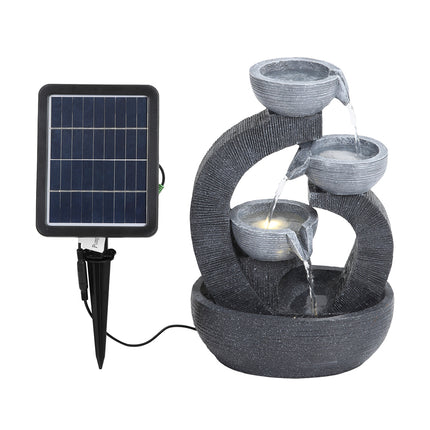 3 Tier Bowl Outdoor Solar Powered Water Fountain Decor with LED Light 38cm H