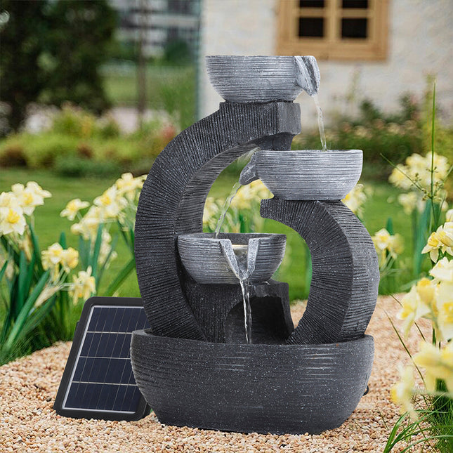 3 Tier Bowl Outdoor Solar Powered Water Fountain Decor with LED Light 38cm H