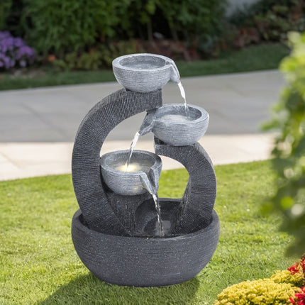 3 Tier Bowl Outdoor Solar Powered Water Fountain Decor with LED Light 38cm H
