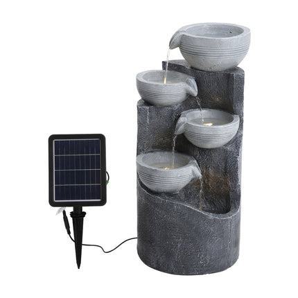 4 Tier Bowl Outdoor Solar Powered Water Fountain Rockery Decor with LED Light 62cm H