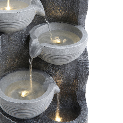 4 Tier Bowl Outdoor Solar Powered Water Fountain Rockery Decor with LED Light 62cm H