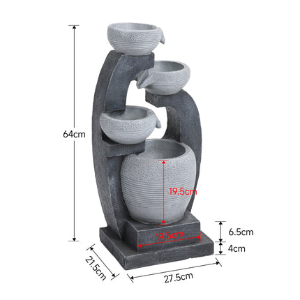 Outdoor Solar Powered Resin Water Fountain Rockery Decor 64cm
