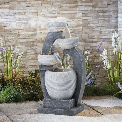 Outdoor Solar Powered Resin Water Fountain Rockery Decor 64cm