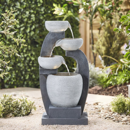 Outdoor Solar Powered Resin Water Fountain Rockery Decor 64cm