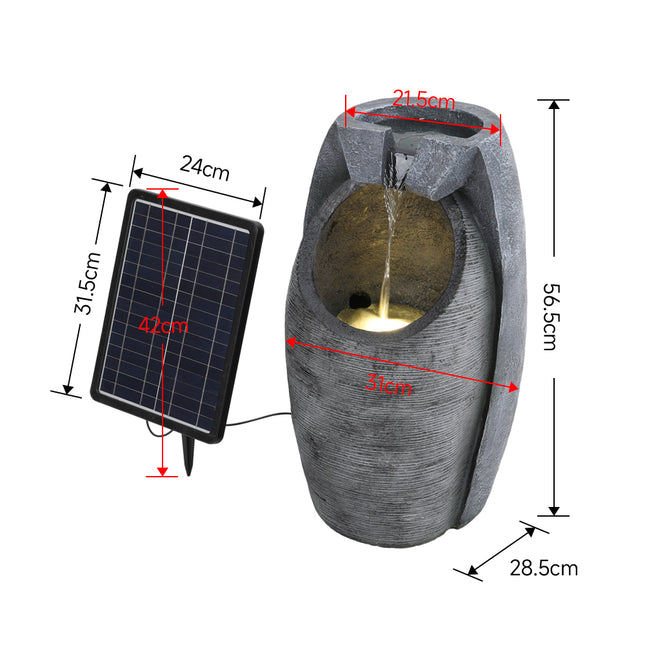 56cm H Outdoor Solar Powered Resin Water Fountain Rockery Decor with Light