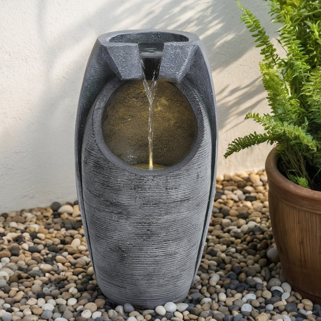 56cmH Outdoor Solar Powered Resin Water Fountain Rockery Decor with Light