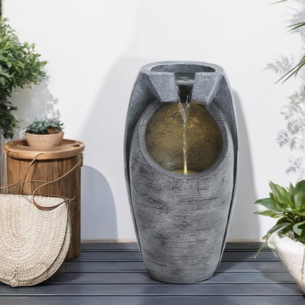 56cmH Outdoor Solar Powered Resin Water Fountain Rockery Decor with Light