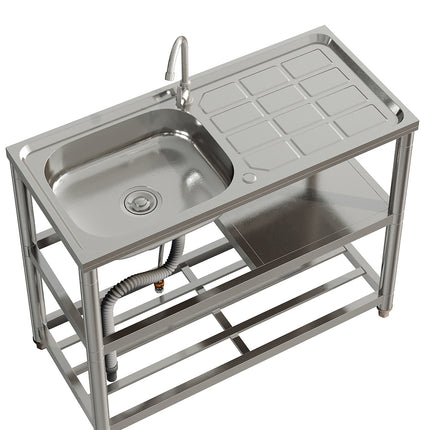 80cm H Freestanding Stainless Steel One Compartment Sink with Shelves and Drainboard