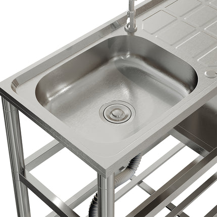 80cm H Freestanding Stainless Steel One Compartment Sink with Shelves and Drainboard