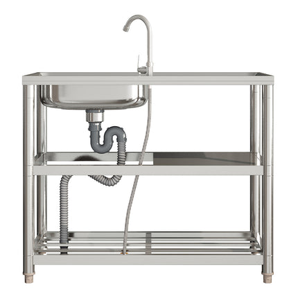 80cm H Freestanding Stainless Steel One Compartment Sink with Shelves and Drainboard