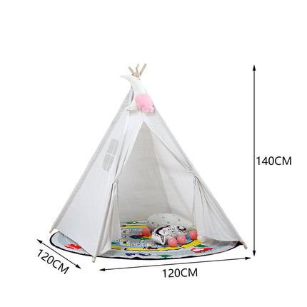 White Indoor Indian Teepee Tent Play House Wood Support for Kids