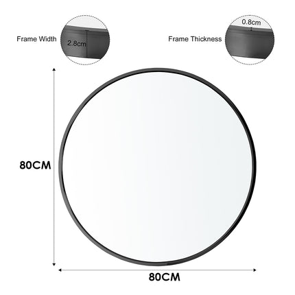 Dia 80cm Bathroom Mirror Black Framed Nordic Round Mirror
