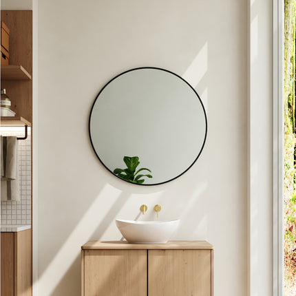 Dia 80cm Bathroom Mirror Black Framed Nordic Round Mirror
