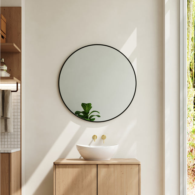 Dia 80cm Bathroom Mirror Black Framed Nordic Round Mirror