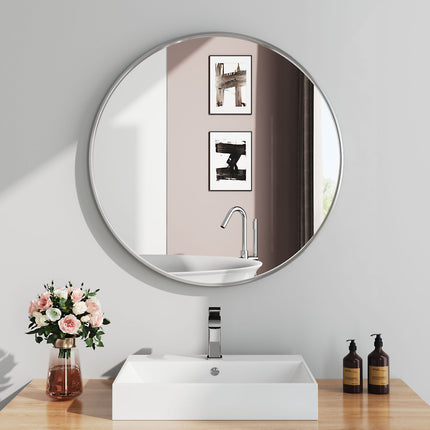 50cm Nordic White Framed Bathroom Mirror Round Wall Mounted Mirror