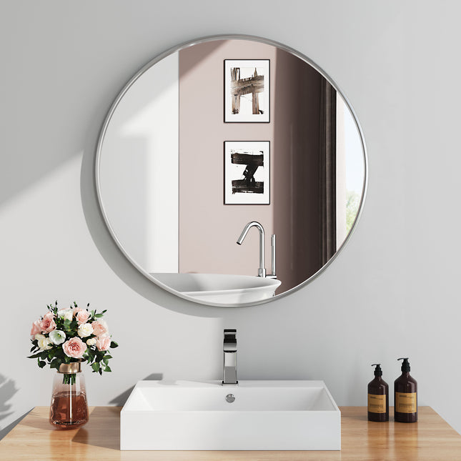 50cm Nordic White Framed Bathroom Mirror Round Wall Mounted Mirror