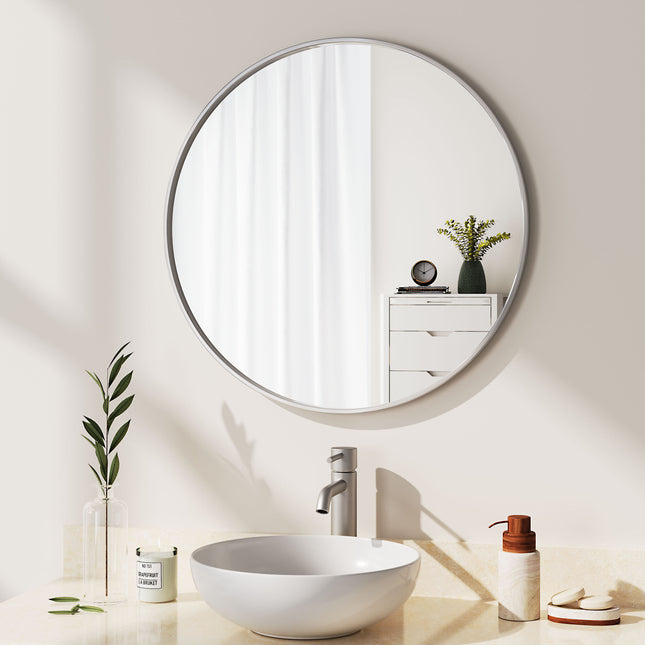 50cm Nordic White Framed Bathroom Mirror Round Wall Mounted Mirror