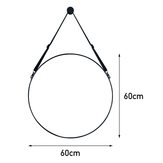 60/70cm Modern Round Hanging Mirror with Adjustable Leather Strap