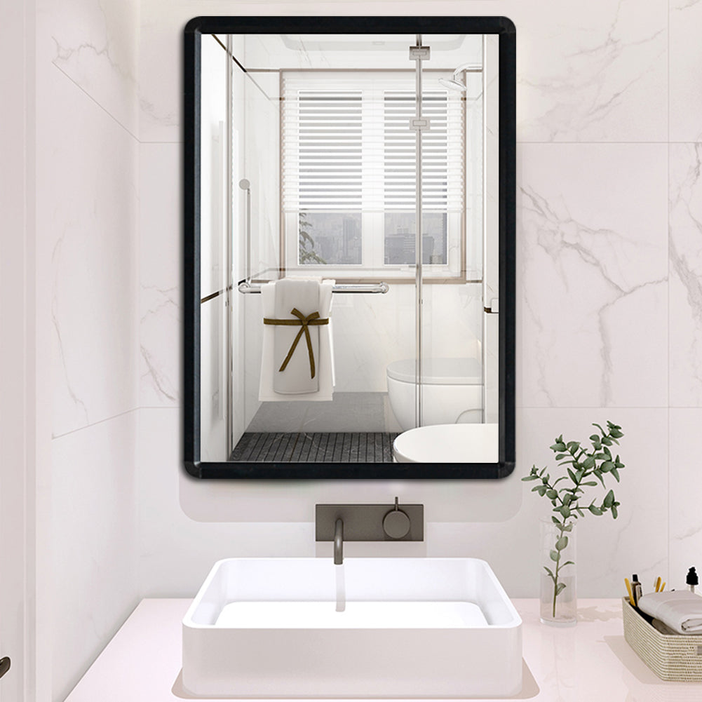 28" x 20" Rectangular Black Framed Bathroom Wall Mirror