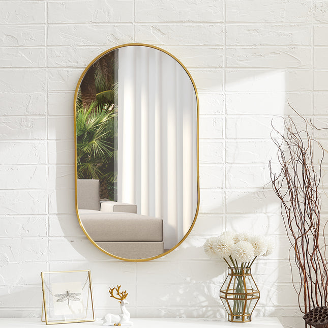 70cm H Modern Oval Metal Wall Mirror Gold