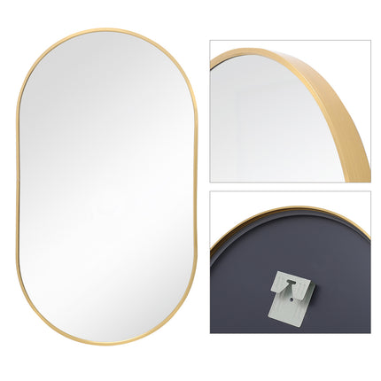 70cm H Modern Oval Metal Wall Mirror Gold