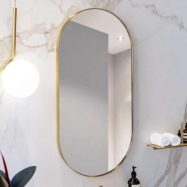 70cm H Modern Oval Metal Wall Mirror Gold