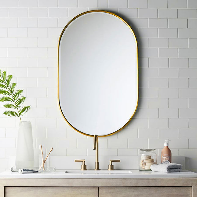 70cm H Modern Oval Metal Wall Mirror Gold