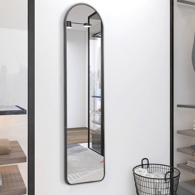 150/160cm H Modern Arched Metal Floor Mirror Black