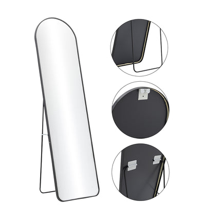 150/160cm H Modern Arched Metal Floor Mirror Black