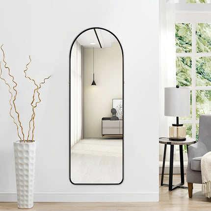 150cm H Modern Arched Metal Floor Mirror Gold and Black