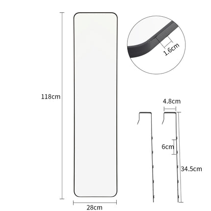 118cm H Full Length Mirror with Rounded Corners Door Hanging Black Mirror