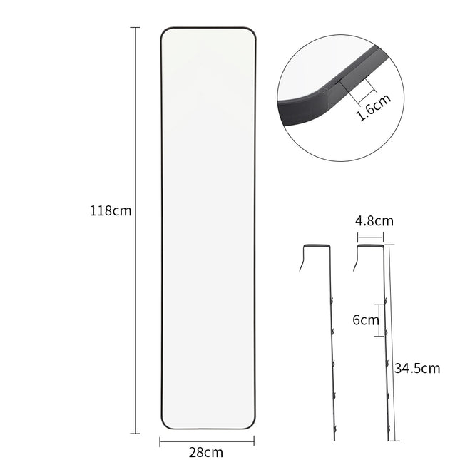 118cm H Full Length Mirror with Rounded Corners Door Hanging Black Mirror