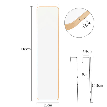 118cm Full Length Over the Door Mirror with Rounded Corners