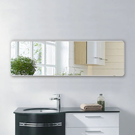 147cm H Rectangular White Full Length Mirror with Rounded Corners Door Hanging