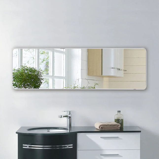 147cm H Rectangular White Full Length Mirror with Rounded Corners Door Hanging