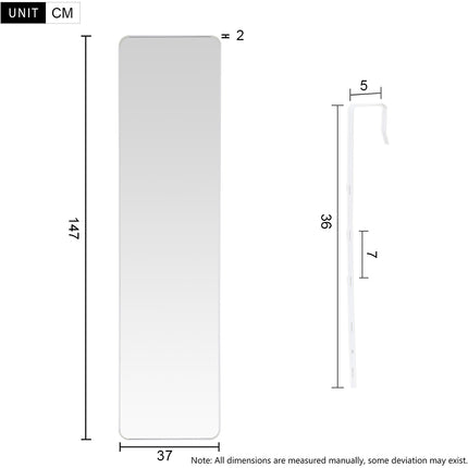 147cm H Rectangular White Full Length Mirror with Rounded Corners Door Hanging
