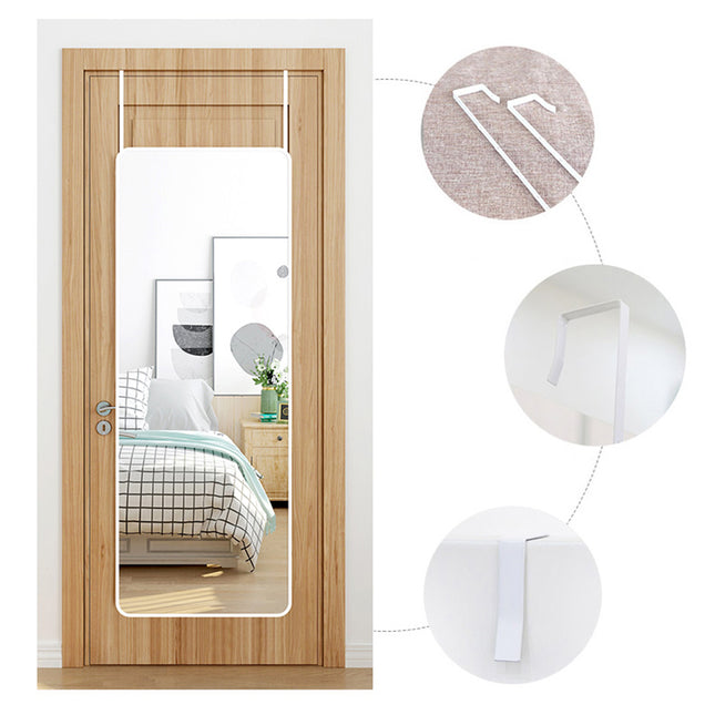 147cm H Rectangular White Full Length Mirror with Rounded Corners Door Hanging