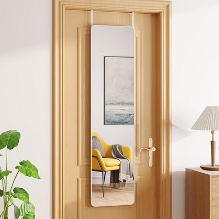 147cm H Rectangular White Full Length Mirror with Rounded Corners Door Hanging