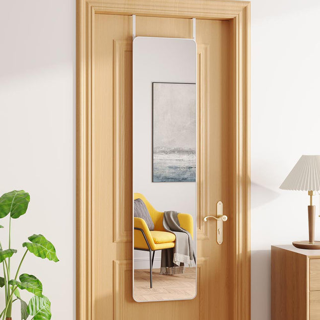 147cm H Rectangular White Full Length Mirror with Rounded Corners Door Hanging